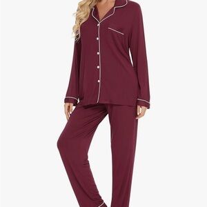 Red Classic Pajama Set with White Piping